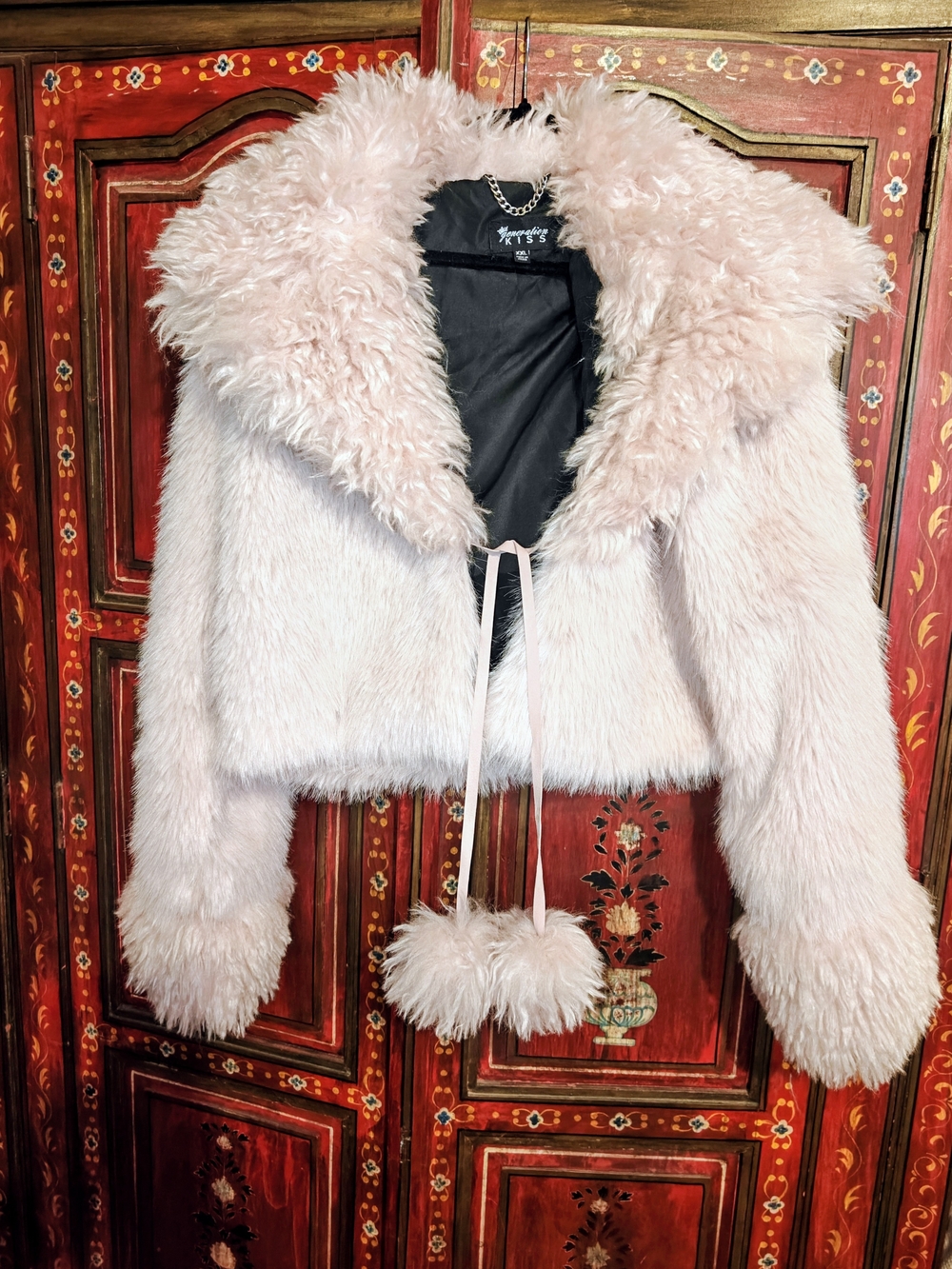 Generation Kiss From Dolls Kill Blush Pink Faux Fur Cropped Teddy Jacket XXL